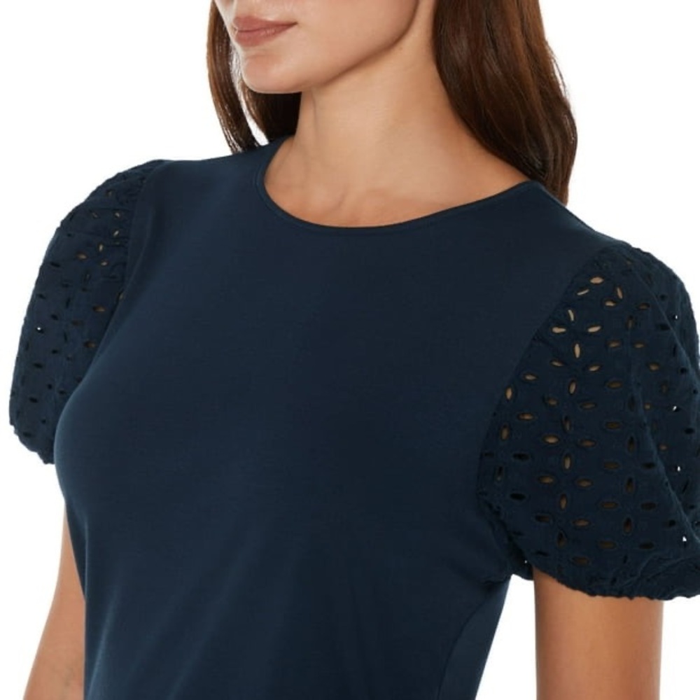 New Express Women's Navy Blue Spring Top w/Short Puffed Sleeves (XL)